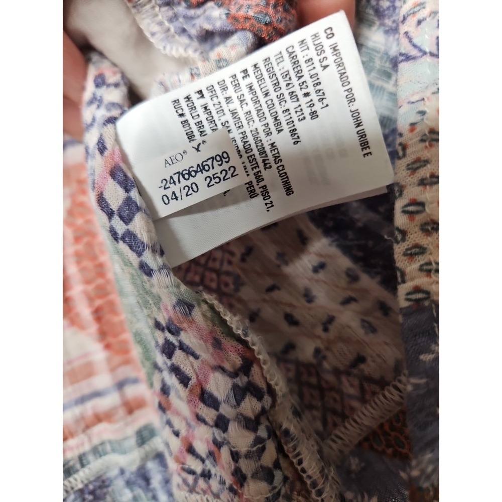 American Eagle Blouse M Pink Patchwork Babydoll Cropped Boho CottageCore Gauzey - Picture 5 of 14